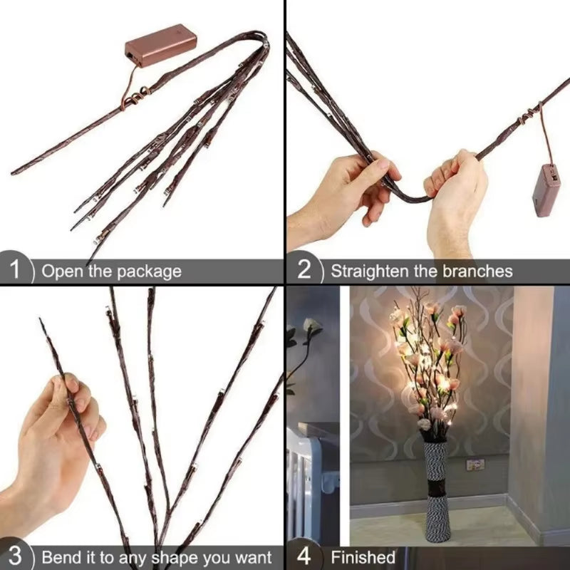 LED White Birch Branch Fairy Lights - Festive Garland for Christmas, Weddings, and Dinner Table Decor