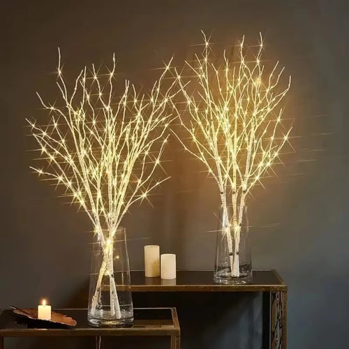 LED White Birch Branch Fairy Lights - Festive Garland for Christmas, Weddings, and Dinner Table Decor